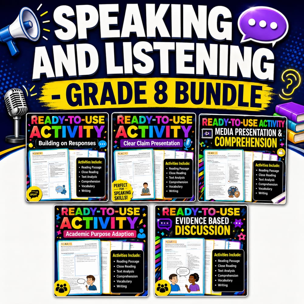 Speaking and Listening Lesson Bundle | Grade 8 ELA | General ELA — bundle cover