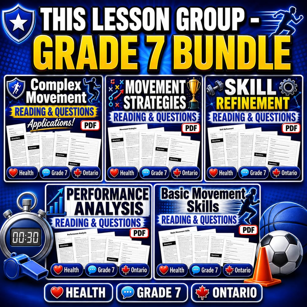 Grade 7 Movement Competence Health Skills Lesson Bundle: Ontario Practice — bundle cover