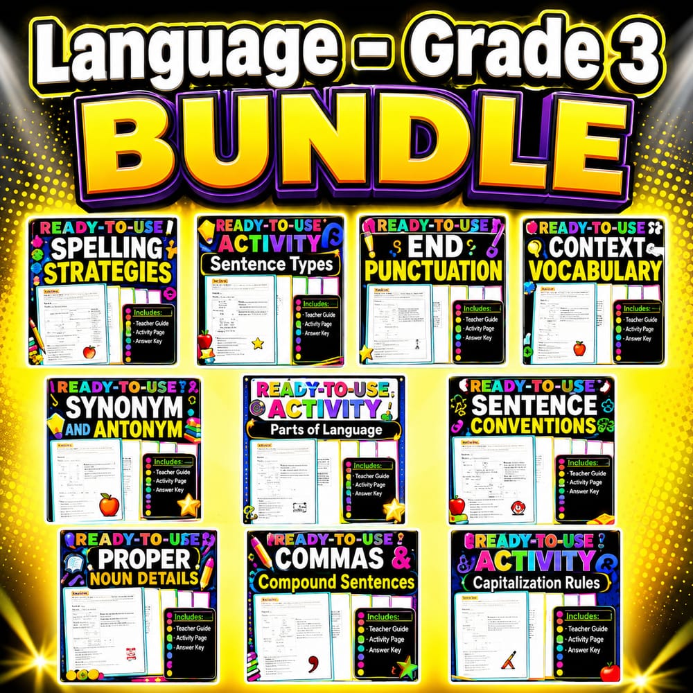 Grade 3 Language Conventions & Vocabulary Lesson Bundle | ELA | Alberta — bundle cover