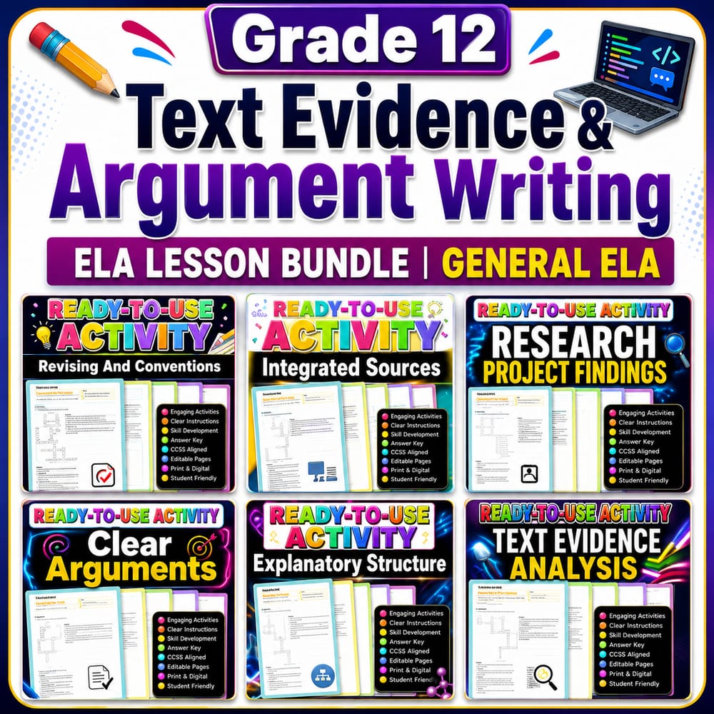 Grade 12 Text Evidence & Argument Writing ELA Lesson Bundle | General ELA — bundle cover
