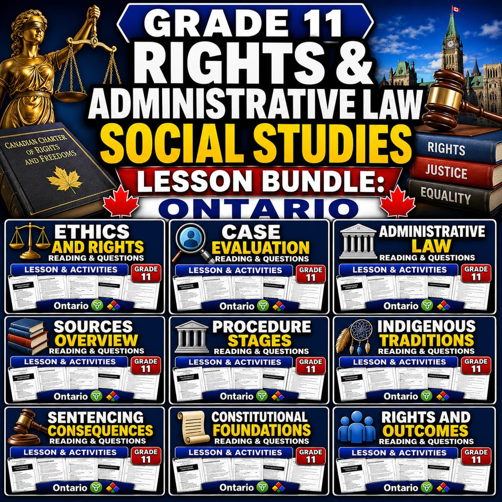 Grade 11 Rights & Administrative Law Social Studies lesson bundle: Ontario — bundle cover