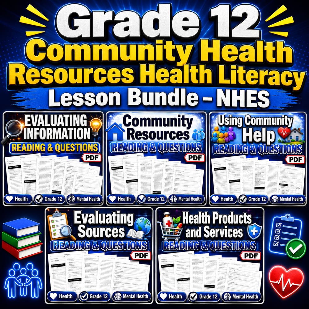 Grade 12 Community Health Resources Health Literacy Lesson Bundle – NHES — bundle cover