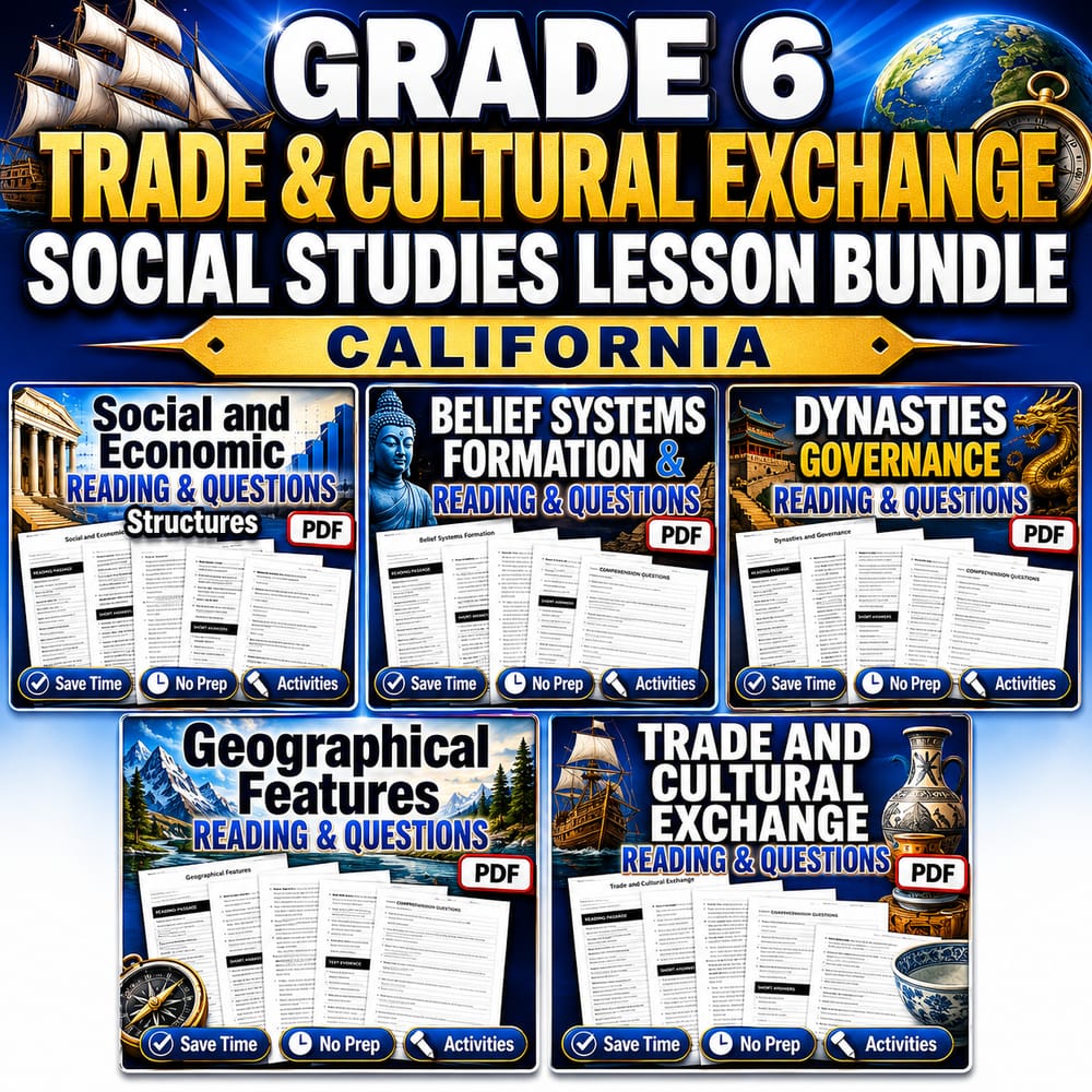 Grade 6 Trade & Cultural Exchange Social Studies Lesson Bundle California — bundle cover