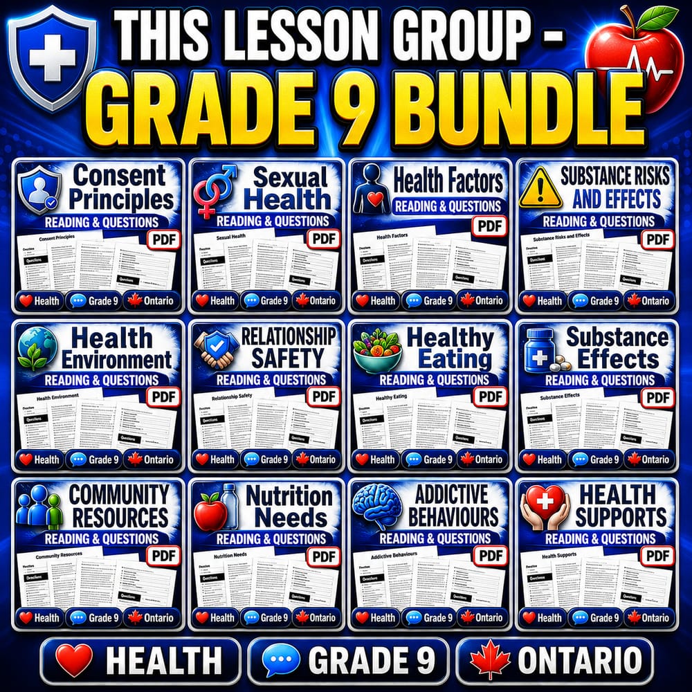 Grade 9 Healthy Living Health Lesson Bundle: Ontario Health Framework — bundle cover