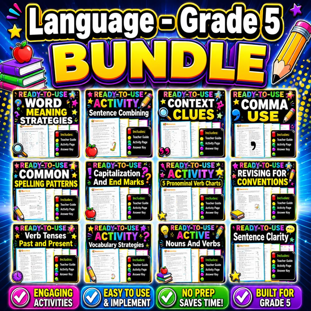 Grade 5 Language Lesson Bundle | Alberta ELA Conventions & Skills — bundle cover