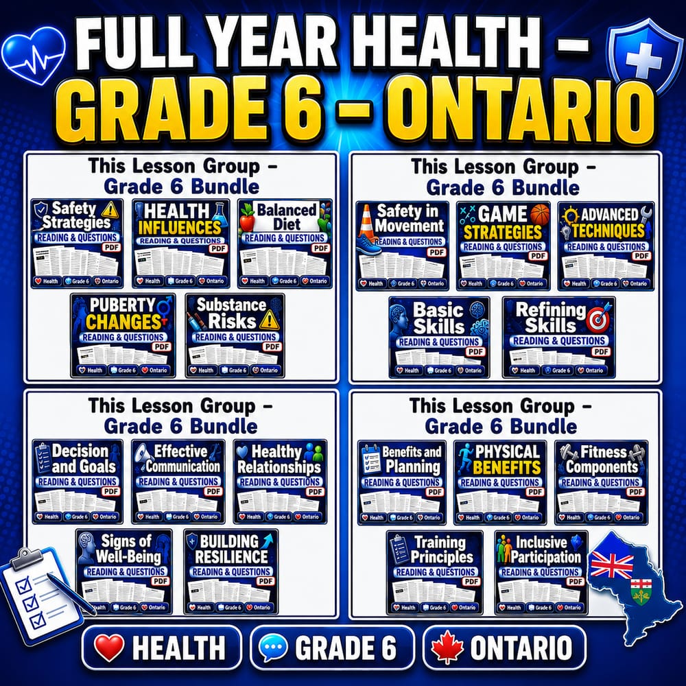 Grade 6 Movement Skills in Health Full-Year Bundle for Ontario Worksheets — bundle cover