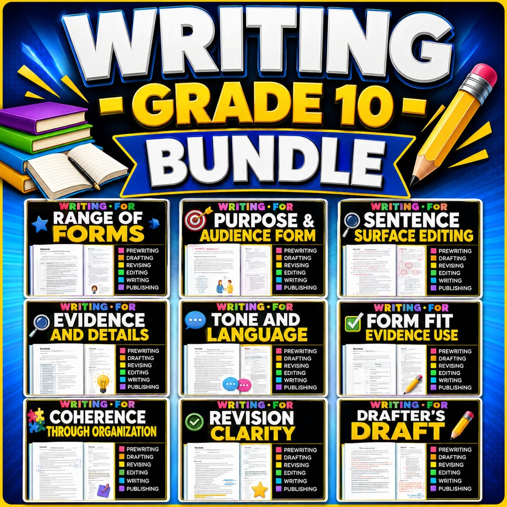 Grade 10 Writing Lesson Bundle – ELA Skills BC Framework — bundle cover