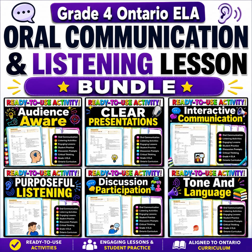 Grade 4 Ontario ELA Oral Communication & Listening Lesson Bundle — bundle cover