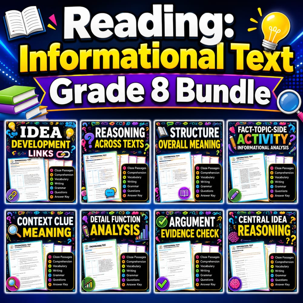 Grade 8 Reading: Informational Text Lesson Bundle | General Language Arts — bundle cover