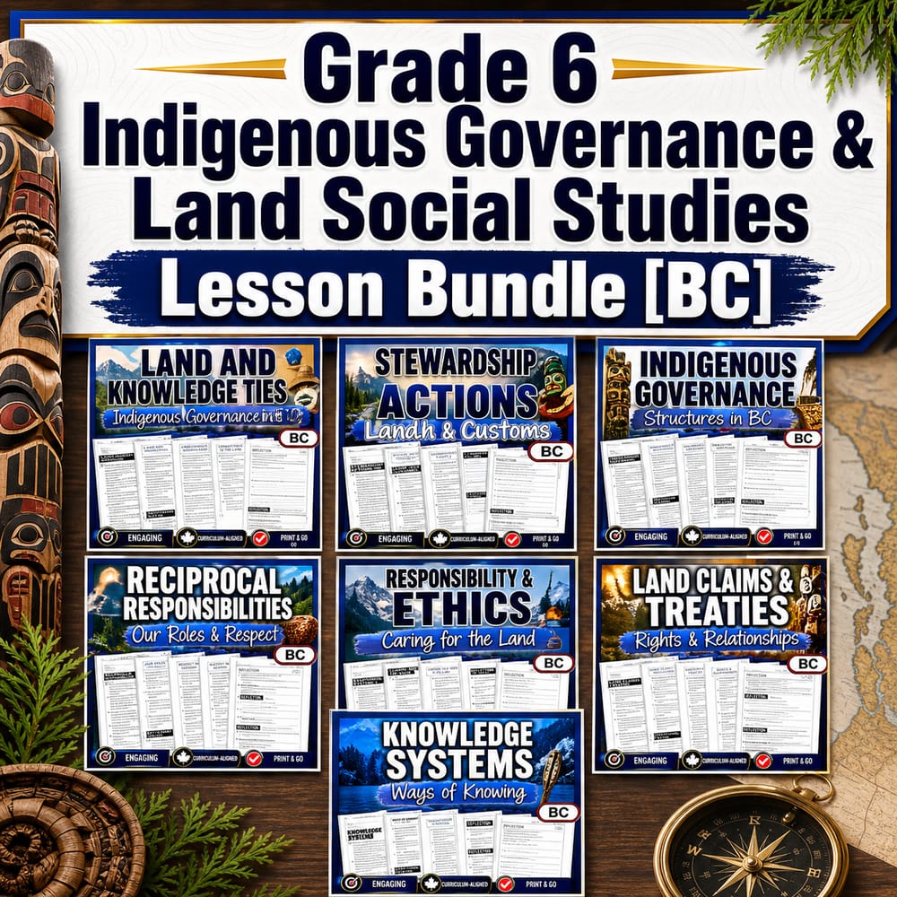 Grade 6 Indigenous Governance & Land Social Studies Lesson Bundle (BC) — bundle cover