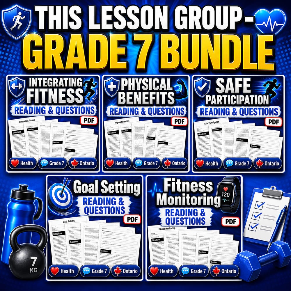 Grade 7 Active Living Health Lesson Bundle Worksheets: Ontario Framework — bundle cover