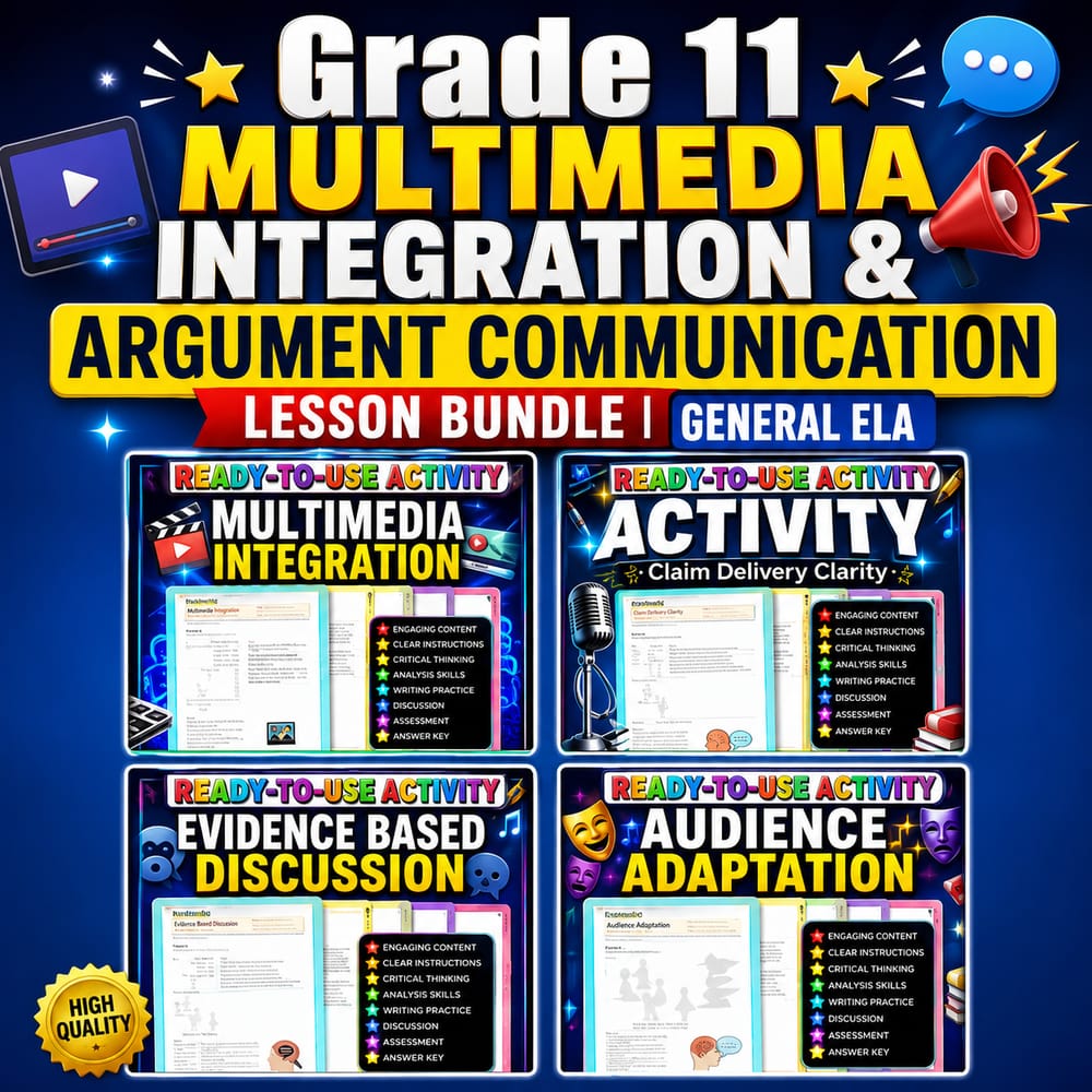 Grade 11 Multimedia Integration & Argument Communication Lesson Bundle | General ELA — bundle cover