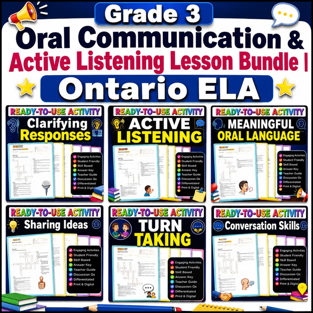 Grade 3 Oral Communication & Active Listening Lesson Bundle | Ontario ELA — bundle cover