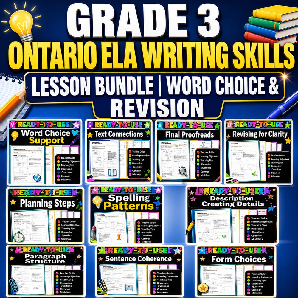 Grade 3 Ontario ELA Writing Skills Lesson Bundle | Word Choice & Revision — bundle cover