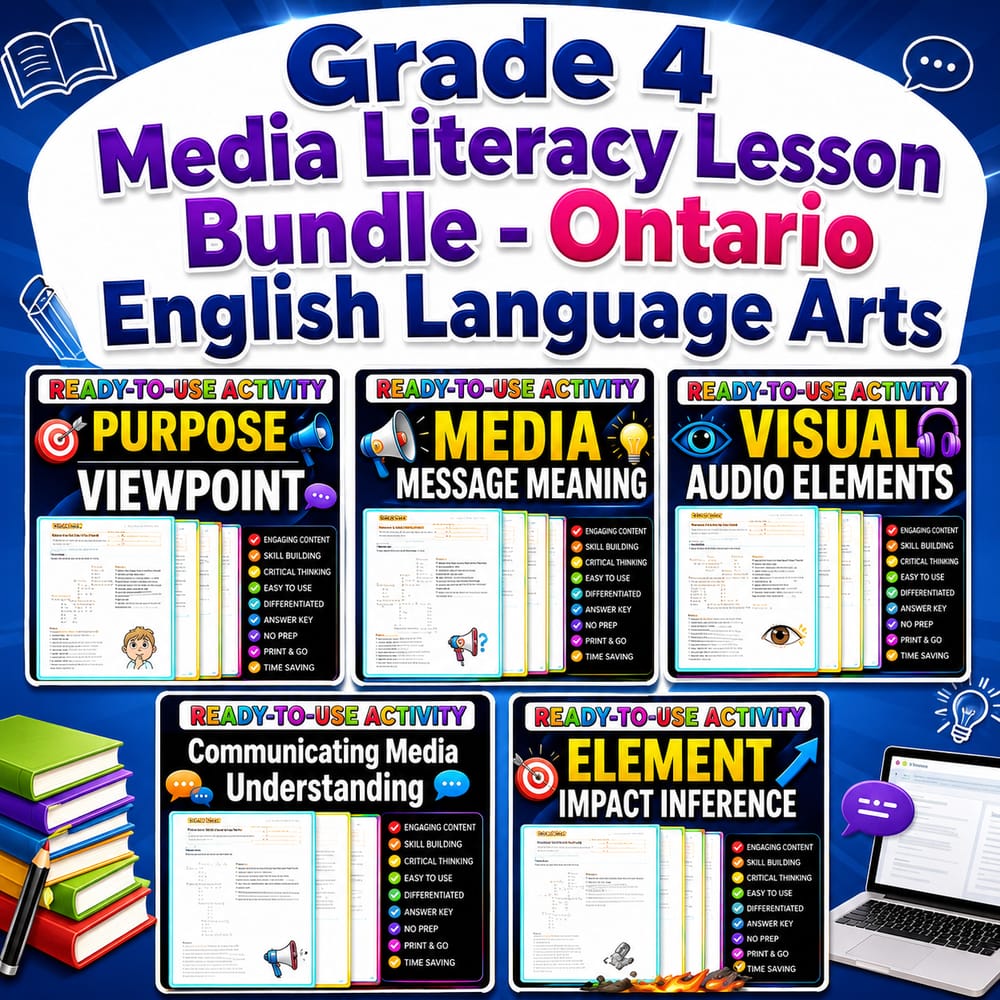 Grade 4 Media Literacy Lesson Bundle – Ontario English Language Arts — bundle cover