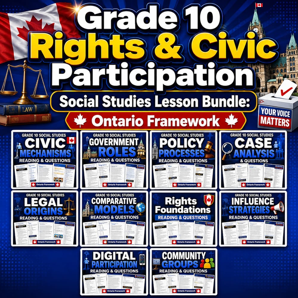 Grade 10 Rights & Civic Participation Social Studies Lesson Bundle: Ontario Framework — bundle cover