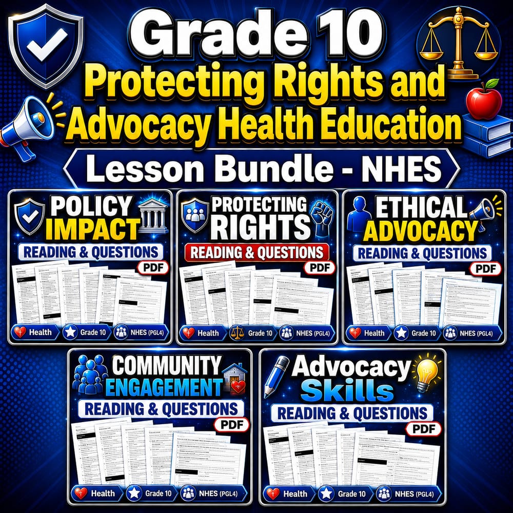 Grade 10 Protecting Rights and Advocacy Health Education Lesson Bundle – NHES — bundle cover