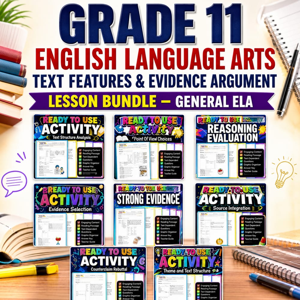 Grade 11 English Language Arts Text Features & Evidence Argument Lesson Bundle – General ELA — bundle cover