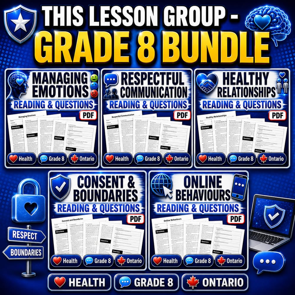 Grade 8 Social-Emotional Skills Health Lesson Bundle - Ontario Standards — bundle cover
