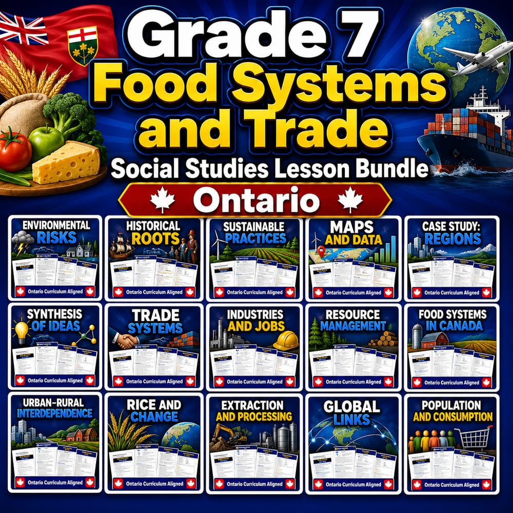 Grade 7 Food Systems and Trade Social Studies Lesson Bundle Ontario — bundle cover