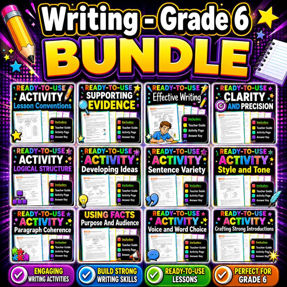 Grade 6 Writing Workshop Lesson Bundle | ELA Alberta Framework — bundle cover