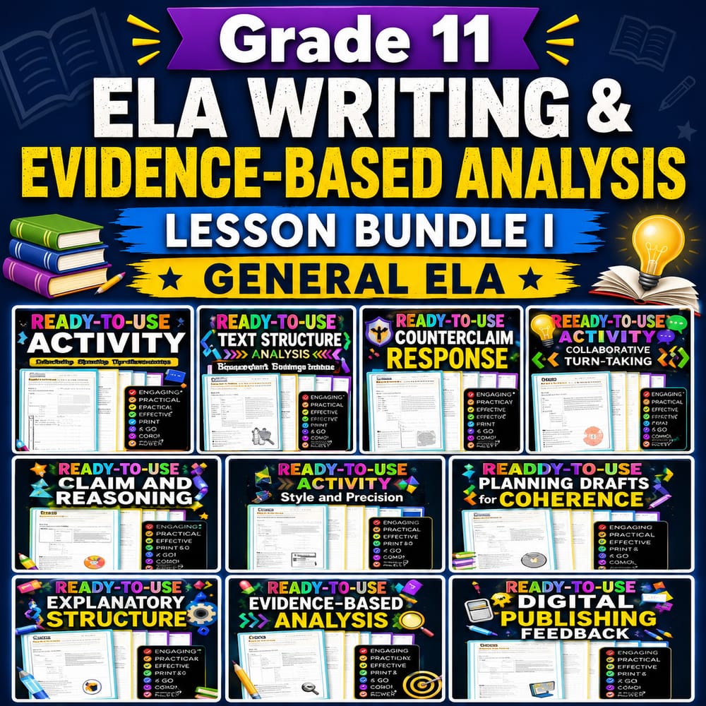 Grade 11 ELA Writing & Evidence-Based Analysis Lesson Bundle | General ELA — bundle cover