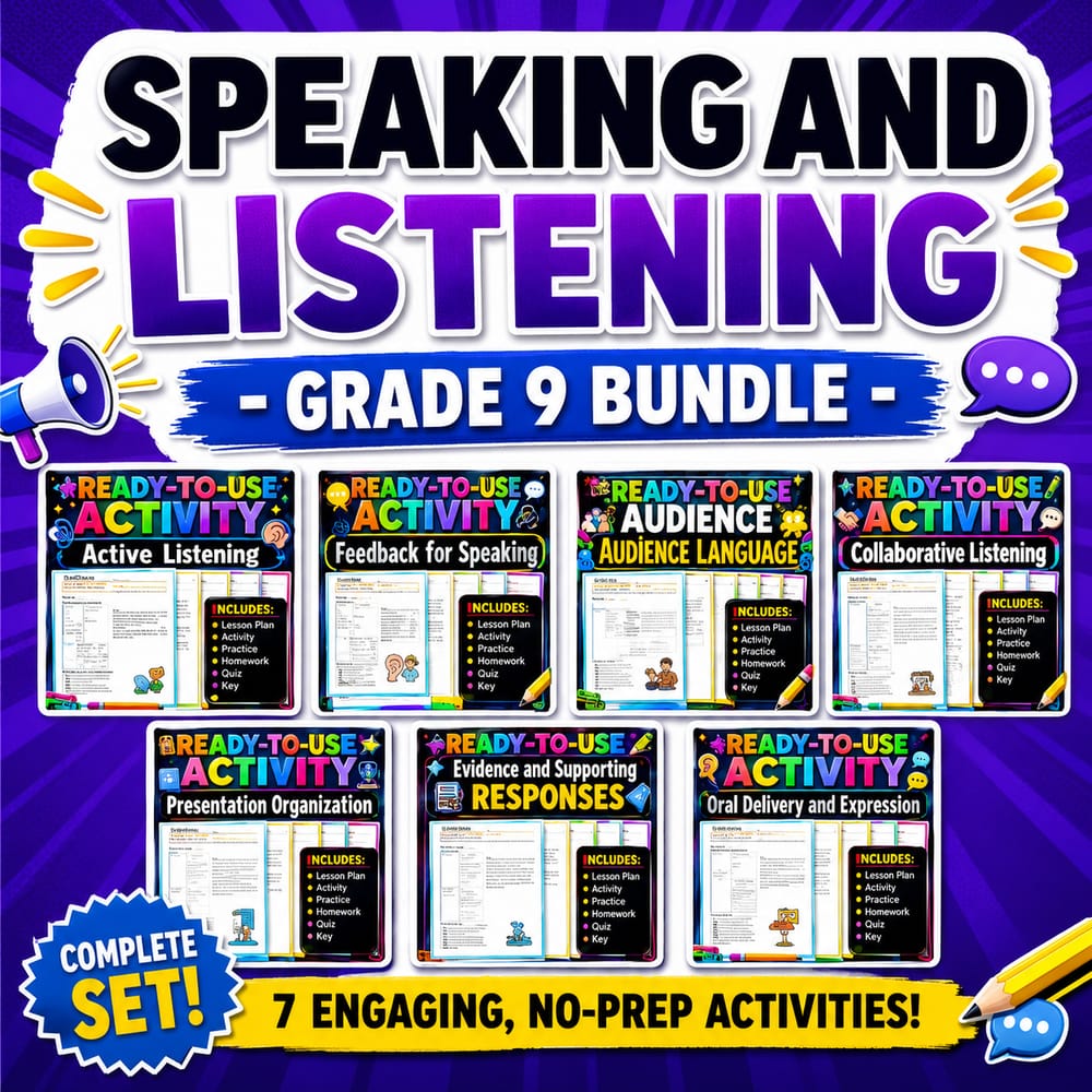 Grade 9 Speaking and Listening Lesson Bundle | Alberta ELA — bundle cover
