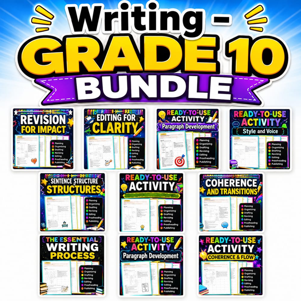 Grade 10 Writing Lesson Bundle – Alberta ELA Framework Practice — bundle cover