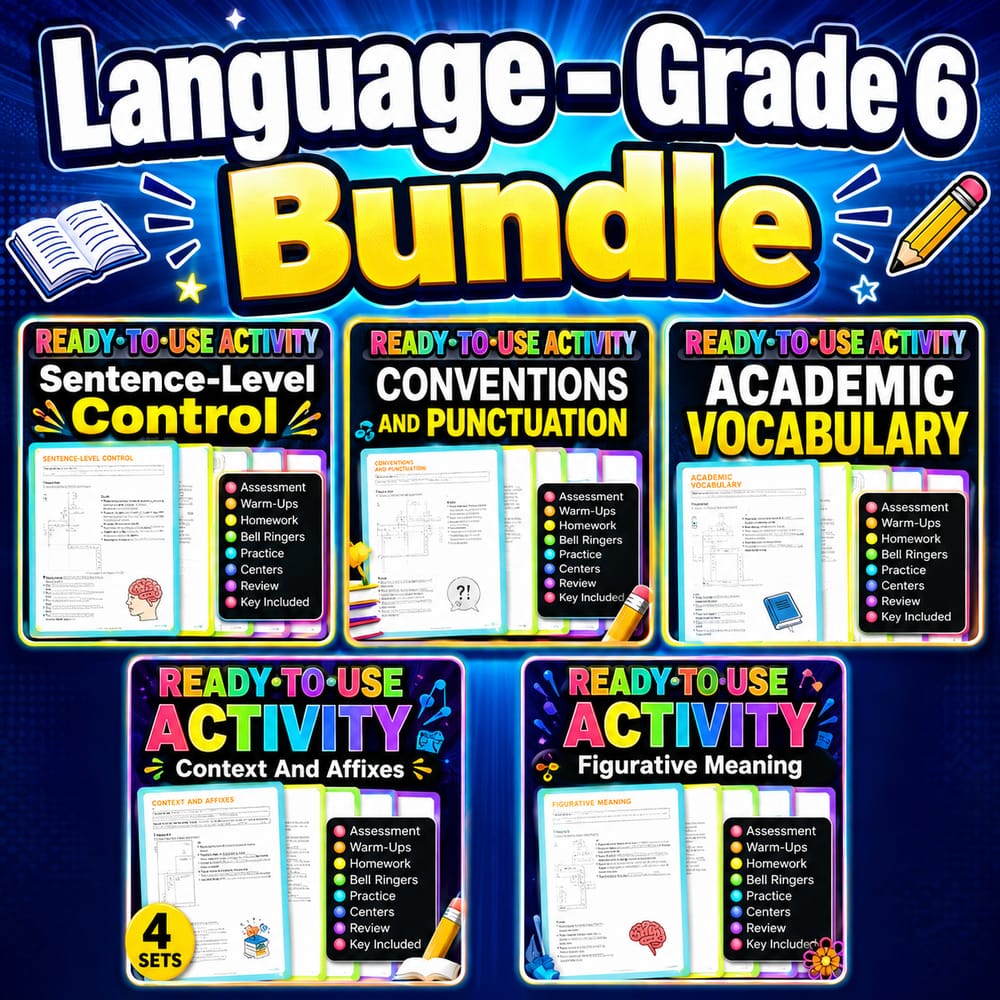 Grade 6 Language Lesson Bundle | General ELA Writing & Vocabulary — bundle cover