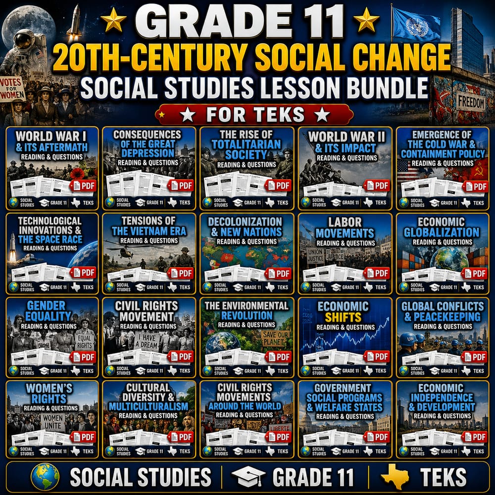 Grade 11 20th-Century Social Change Social Studies Lesson Bundle for TEKS — bundle cover