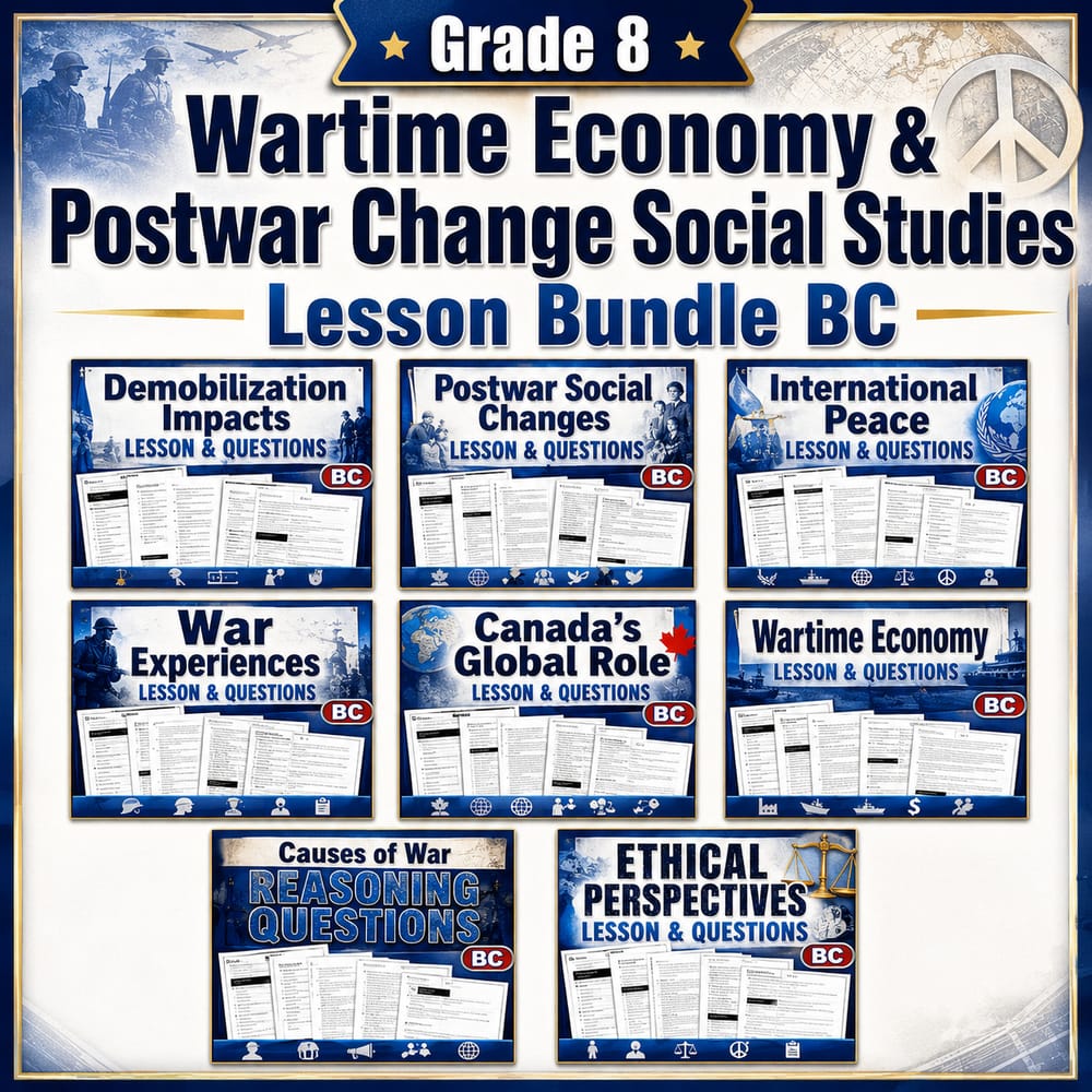 Grade 8 Wartime Economy & Postwar Change Social Studies Lesson Bundle BC — bundle cover