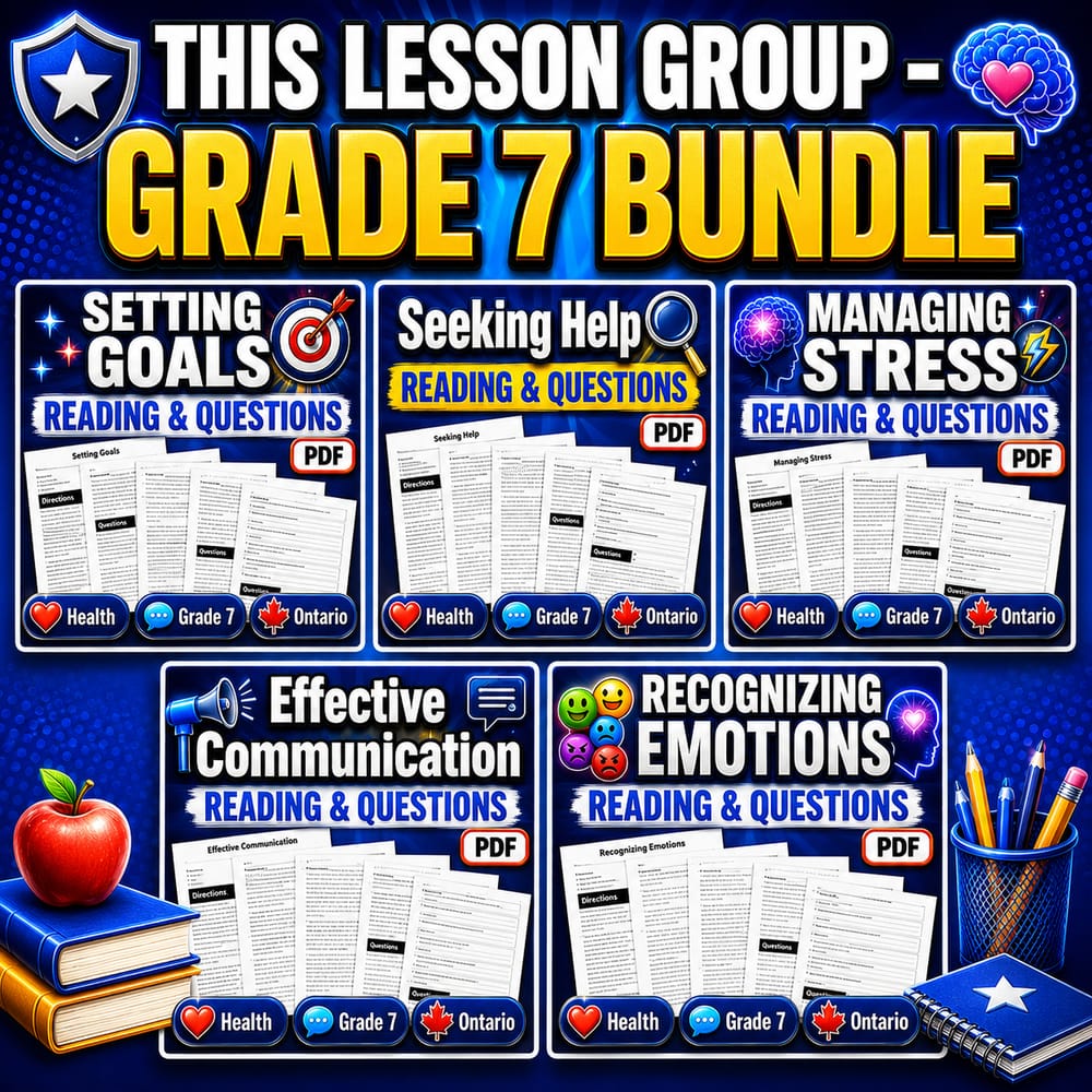 Grade 7 Mental Health Skills Wellness in Health Lesson Bundle – Ontario — bundle cover