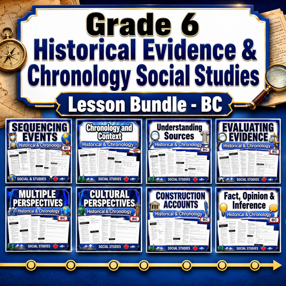 Grade 6 Historical Evidence & Chronology Social Studies Lesson Bundle - BC — bundle cover