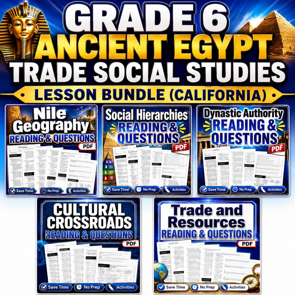 Grade 6 Ancient Egypt Trade Social Studies Lesson Bundle (California) — bundle cover