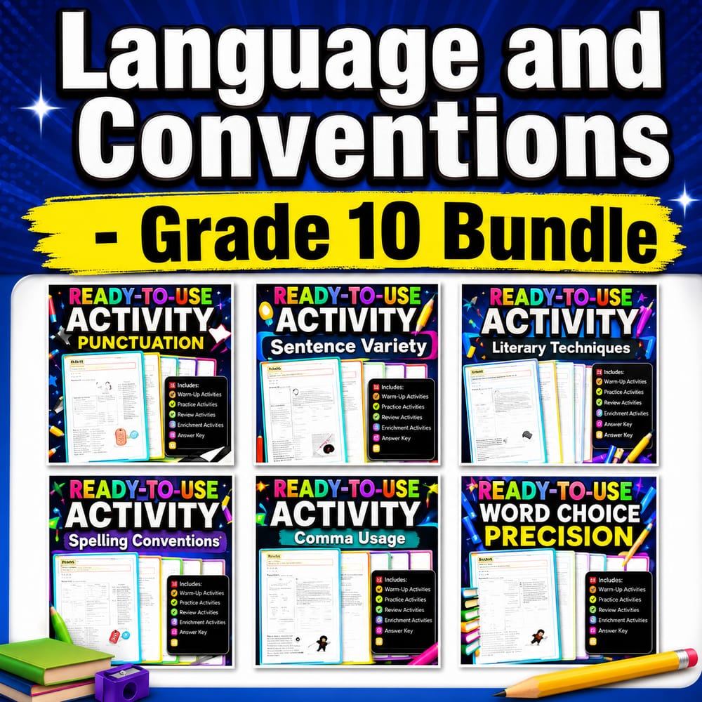 Grade 10 Language and Conventions Lesson Bundle | Alberta ELA Framework — bundle cover