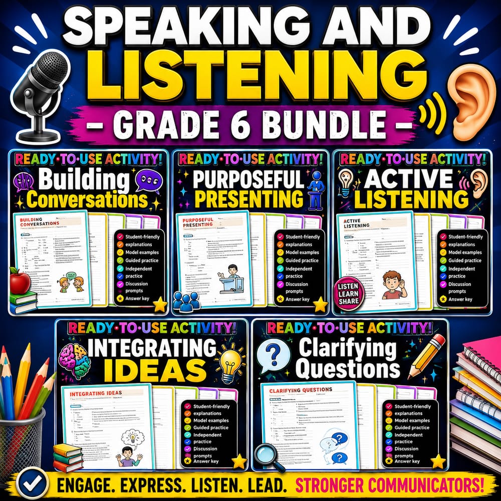 Speaking and Listening Lesson Bundle | Grade 6 ELA | BC — bundle cover