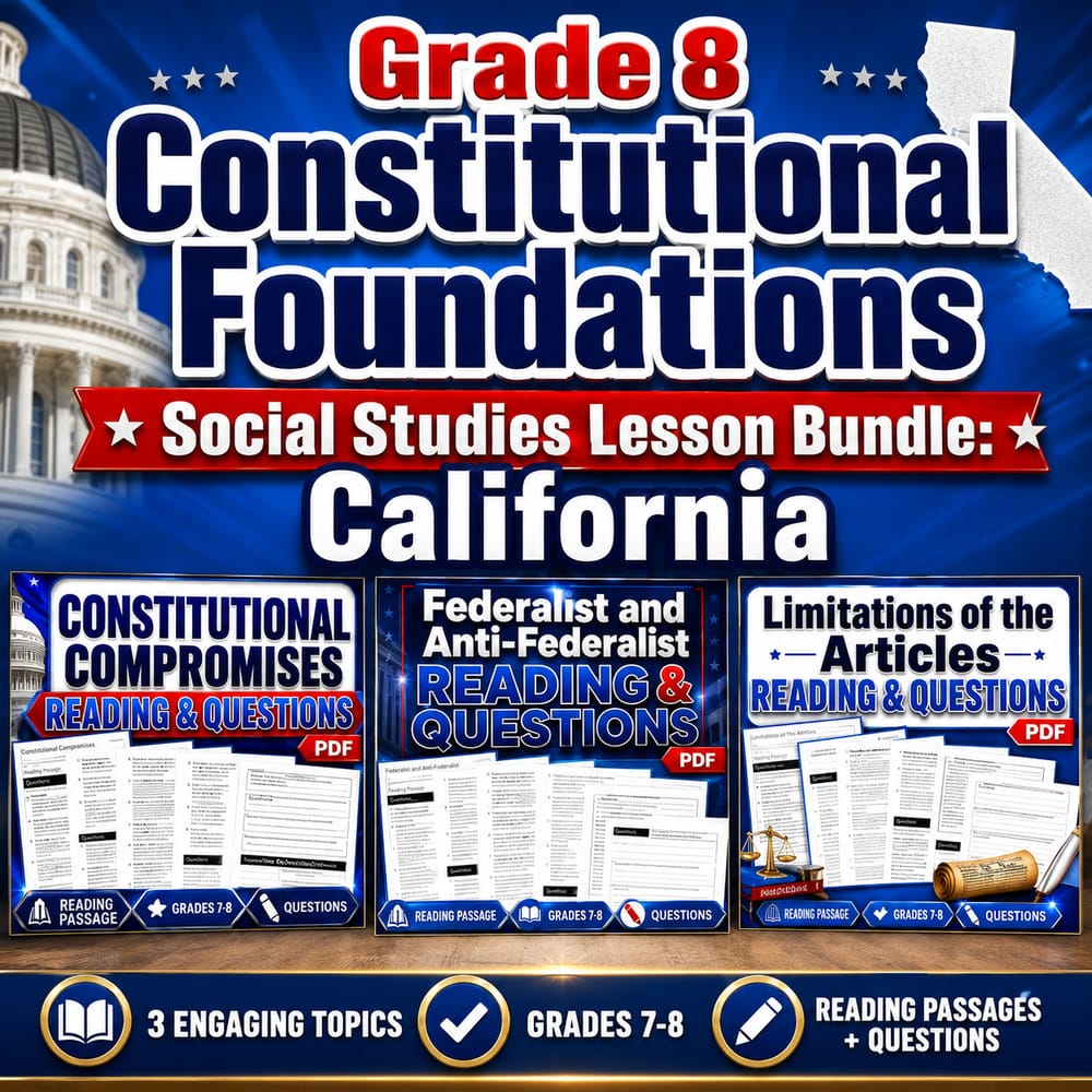 Grade 8 Constitutional Foundations Social Studies Lesson Bundle: California — bundle cover