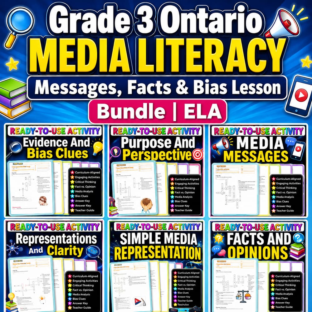 Grade 3 Ontario Media Literacy Messages, Facts & Bias Lesson Bundle | ELA — bundle cover