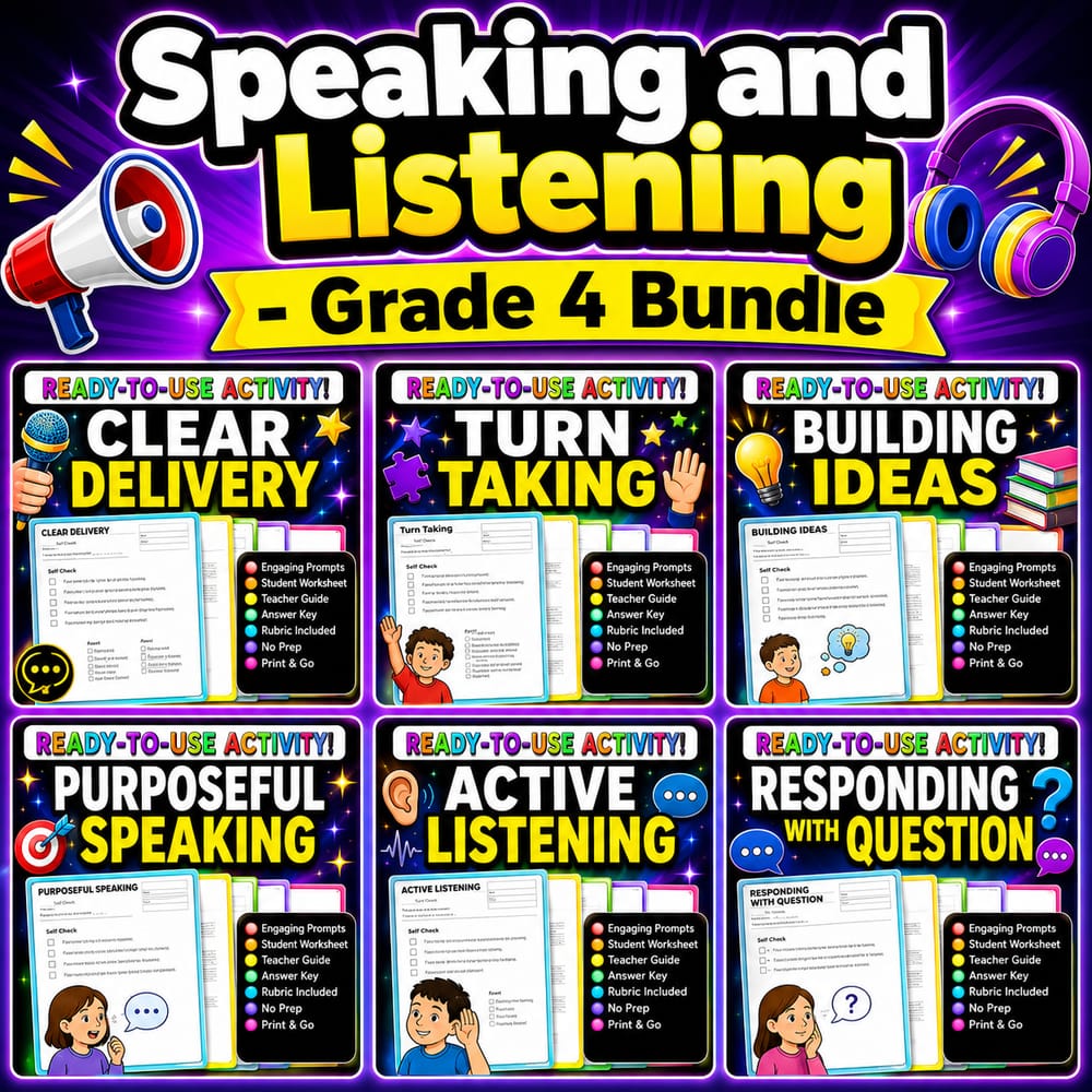 Speaking and Listening Lesson Bundle | Grade 4 ELA | Alberta Framework — bundle cover