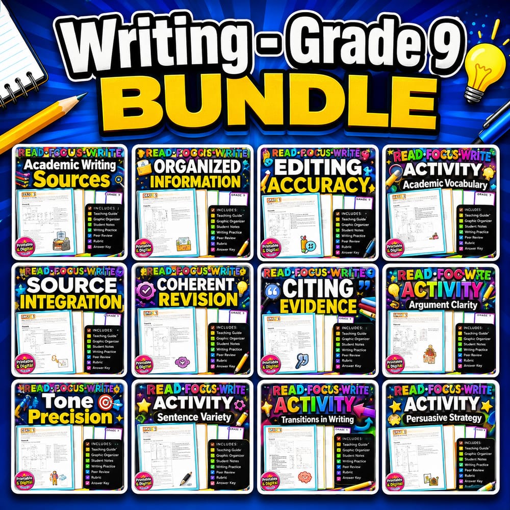 Grade 9 Writing Lesson Bundle | BC Framework | ELA Skills — bundle cover