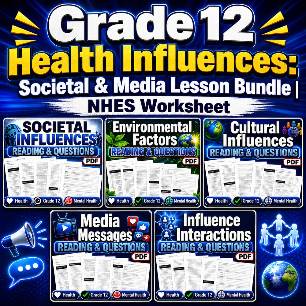 Grade 12 Health Influences: Societal & Media Lesson Bundle | NHES Worksheet — bundle cover