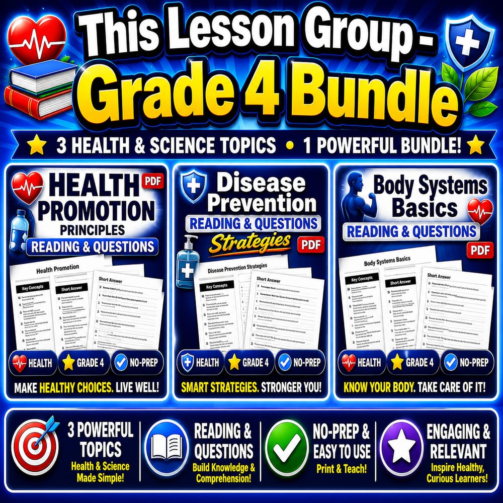Grade 4 Functional Health Concepts Health Lesson Bundle (NHES) Worksheets — bundle cover