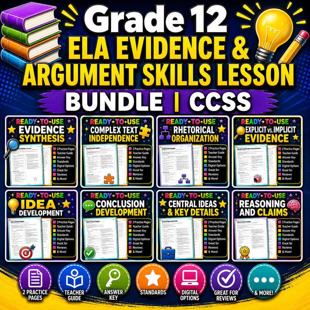 Grade 12 ELA Evidence & Argument Skills Lesson Bundle | CCSS — bundle cover