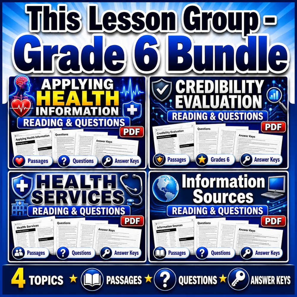 6th Grade Access Valid Health Information in Health Lesson Bundle NHES — bundle cover