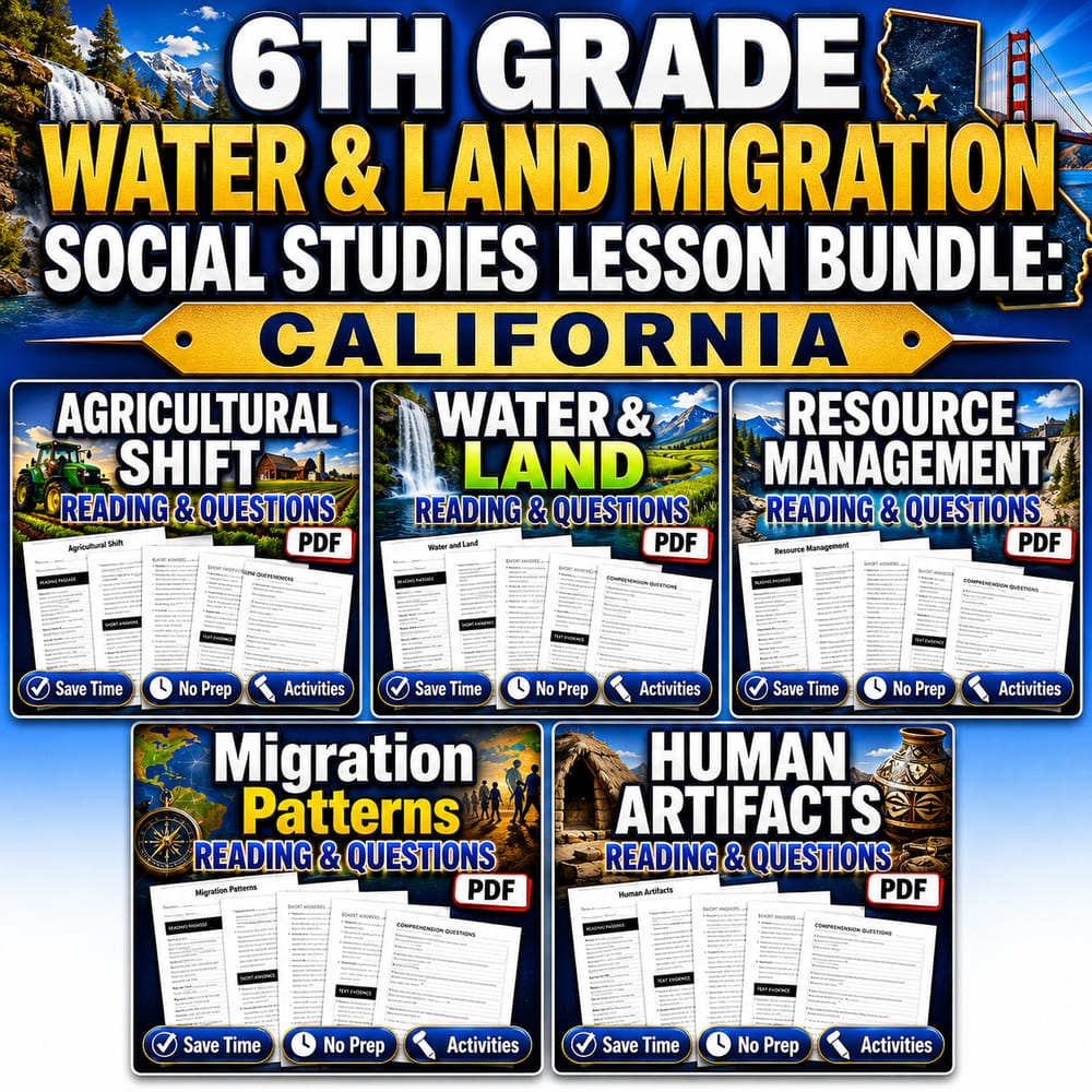 6th Grade Water & Land Migration Social Studies Lesson Bundle: California — bundle cover