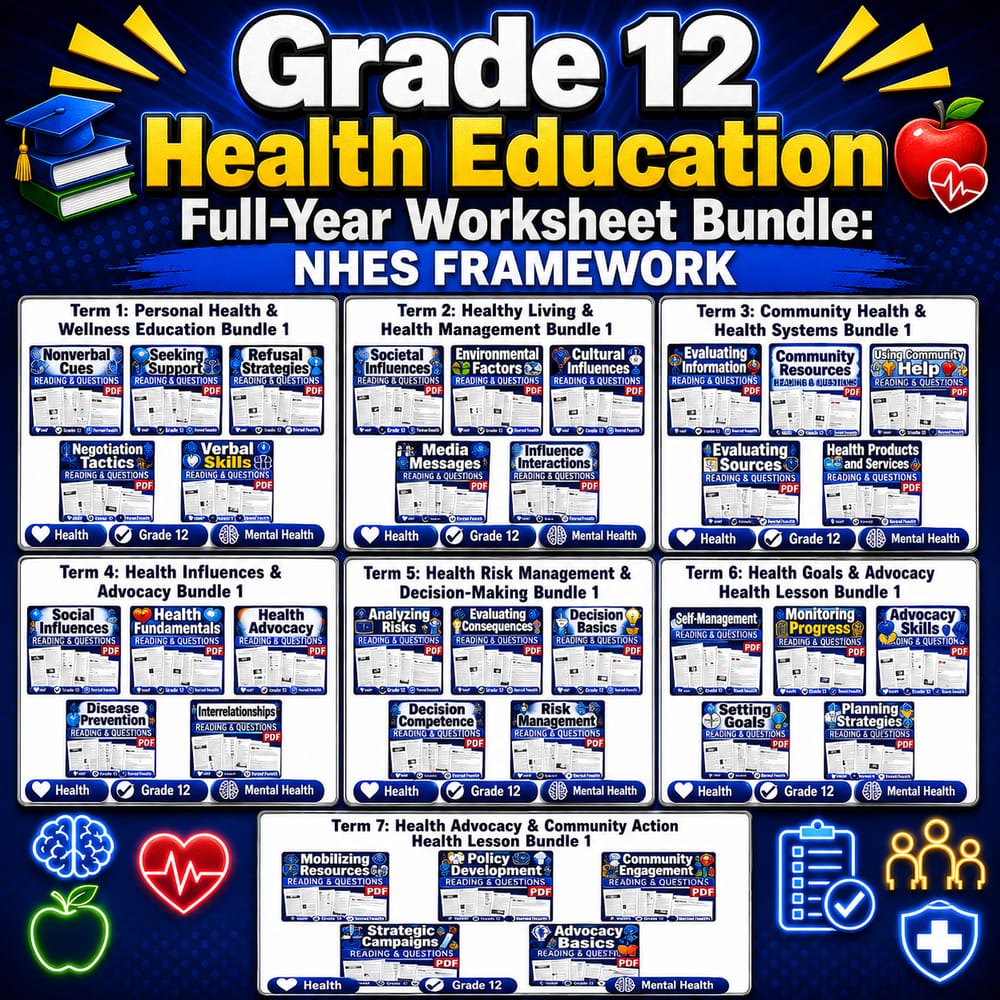 Grade 12 Health Education Full-Year Worksheet Bundle: NHES Framework — bundle cover