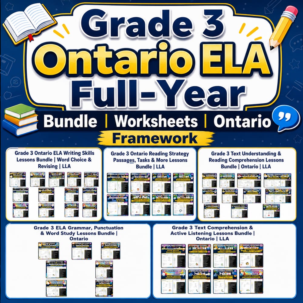 Grade 3 Ontario ELA Full-Year Bundle | Worksheets | Ontario Framework — bundle cover