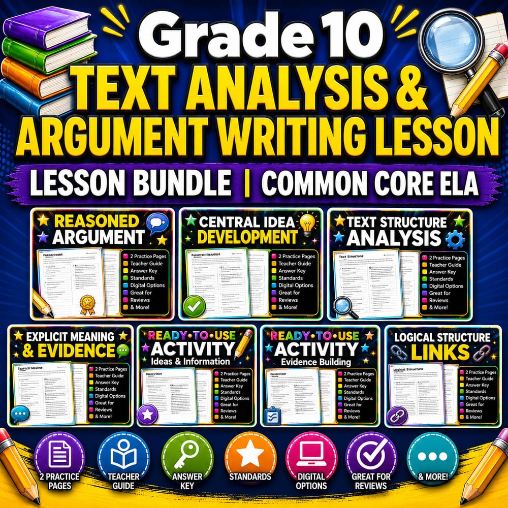 Grade 10 Text Analysis & Argument Writing Lesson Bundle | Common Core ELA — bundle cover
