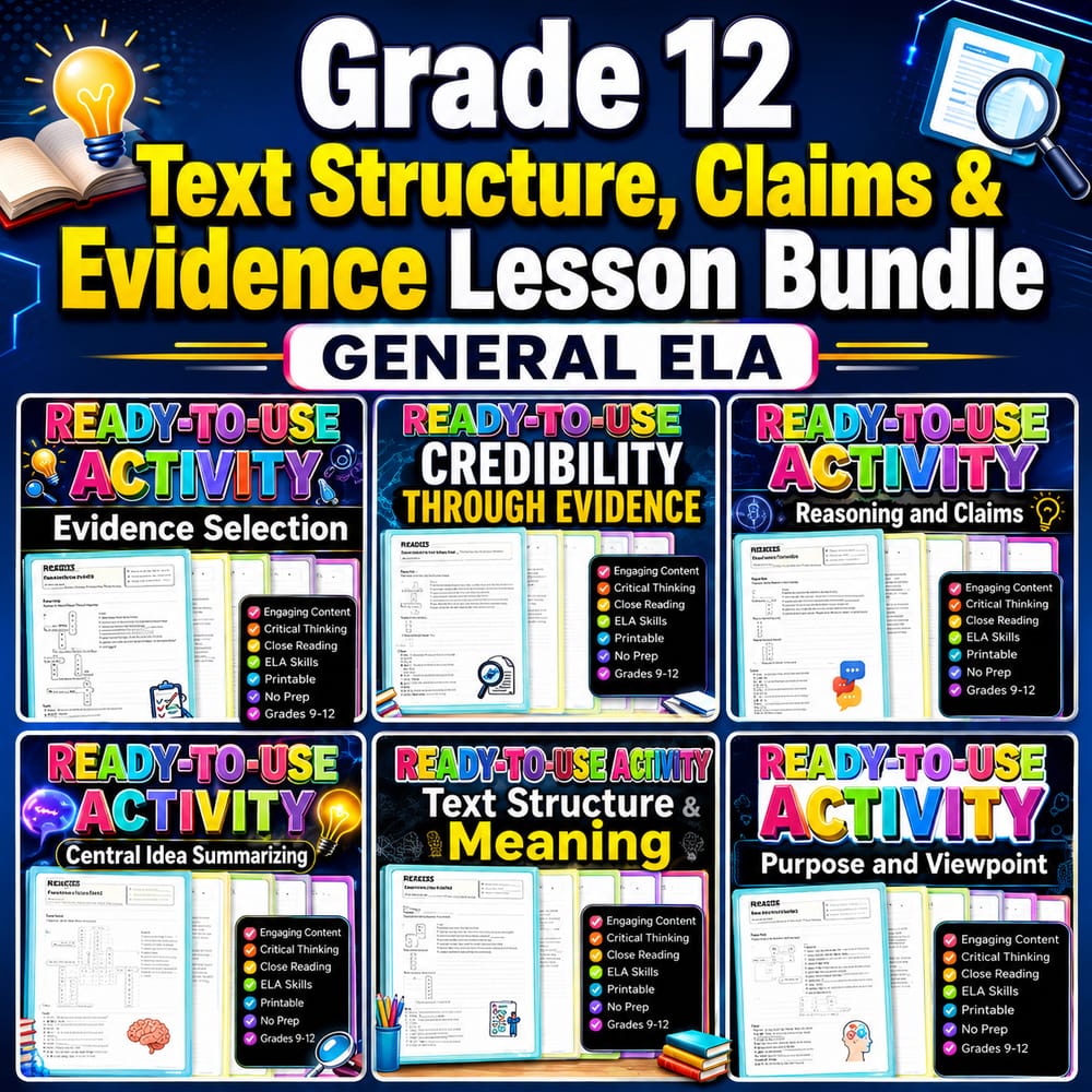 Grade 12 Text Structure, Claims & Evidence Lesson Bundle | General ELA — bundle cover