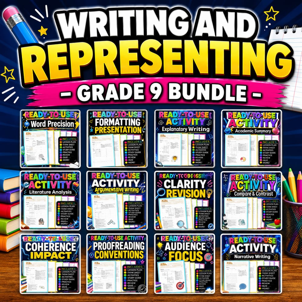Writing and Representing Lesson Bundle | Grade 9 ELA | Alberta Framework — bundle cover